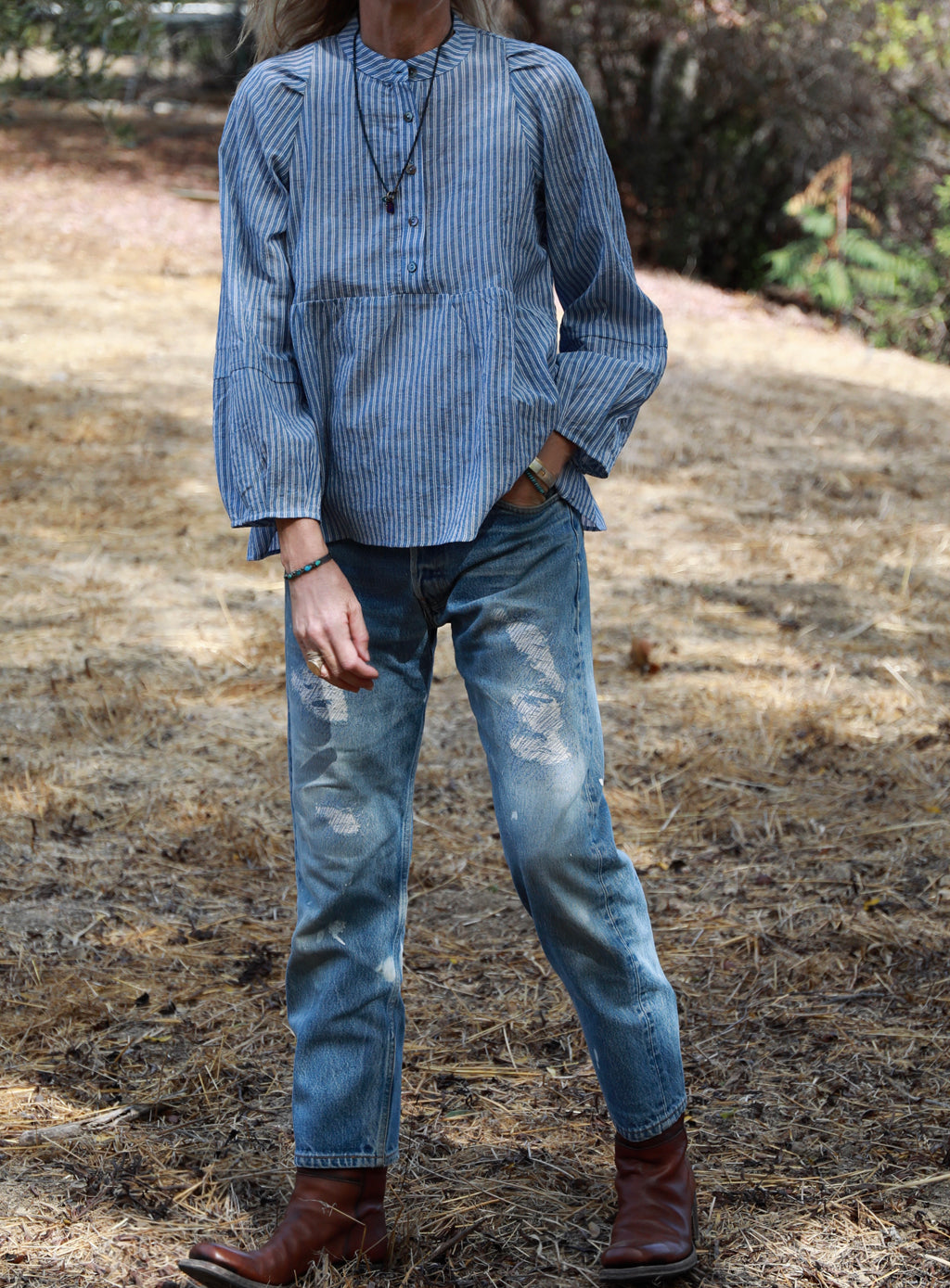 Avignon Top - Blue &amp; White Stripe