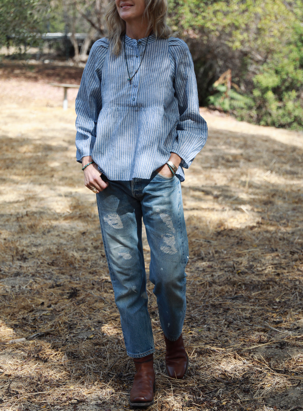 Avignon Top - Blue &amp; White Stripe