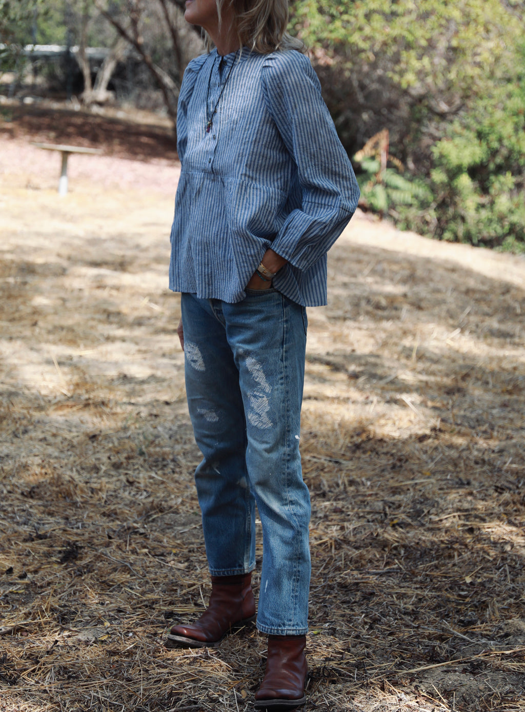 Avignon Top - Blue &amp; White Stripe