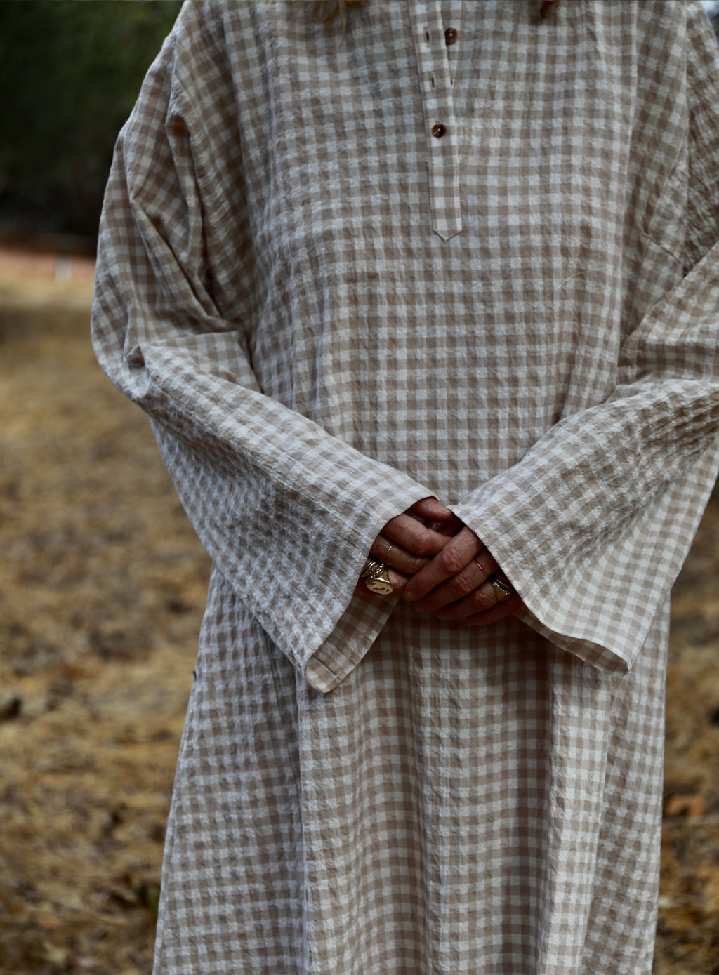 Bal Caftan - Oat Gingham