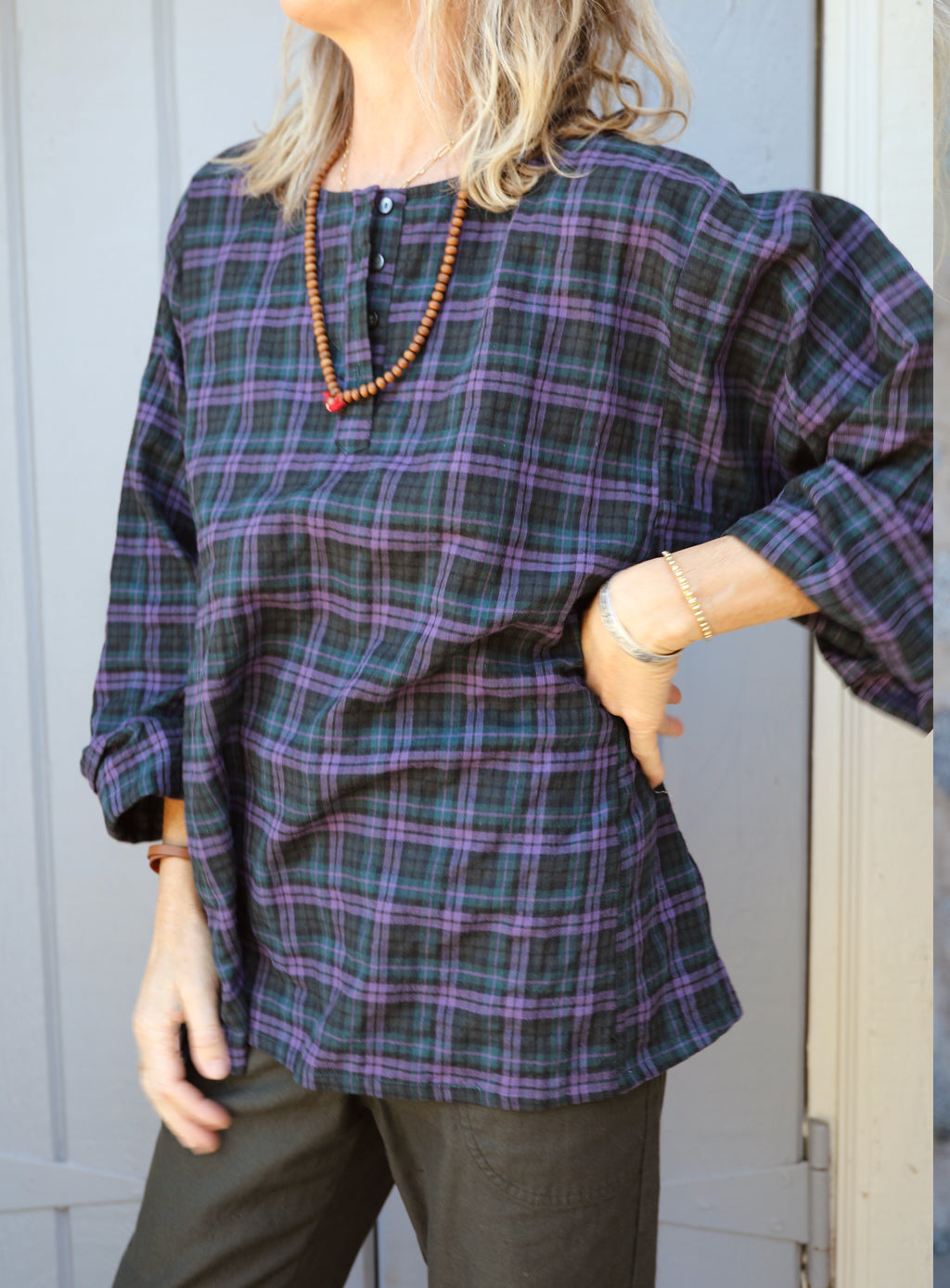 Corsica Top - Forest Plum Plaid