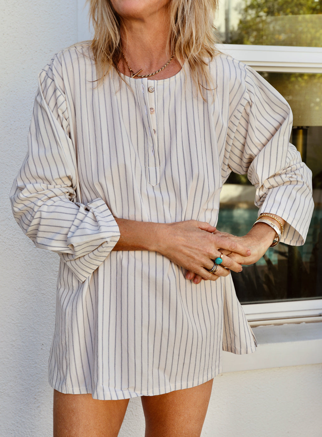 Corsica Top - Cream Ticking Stripe
