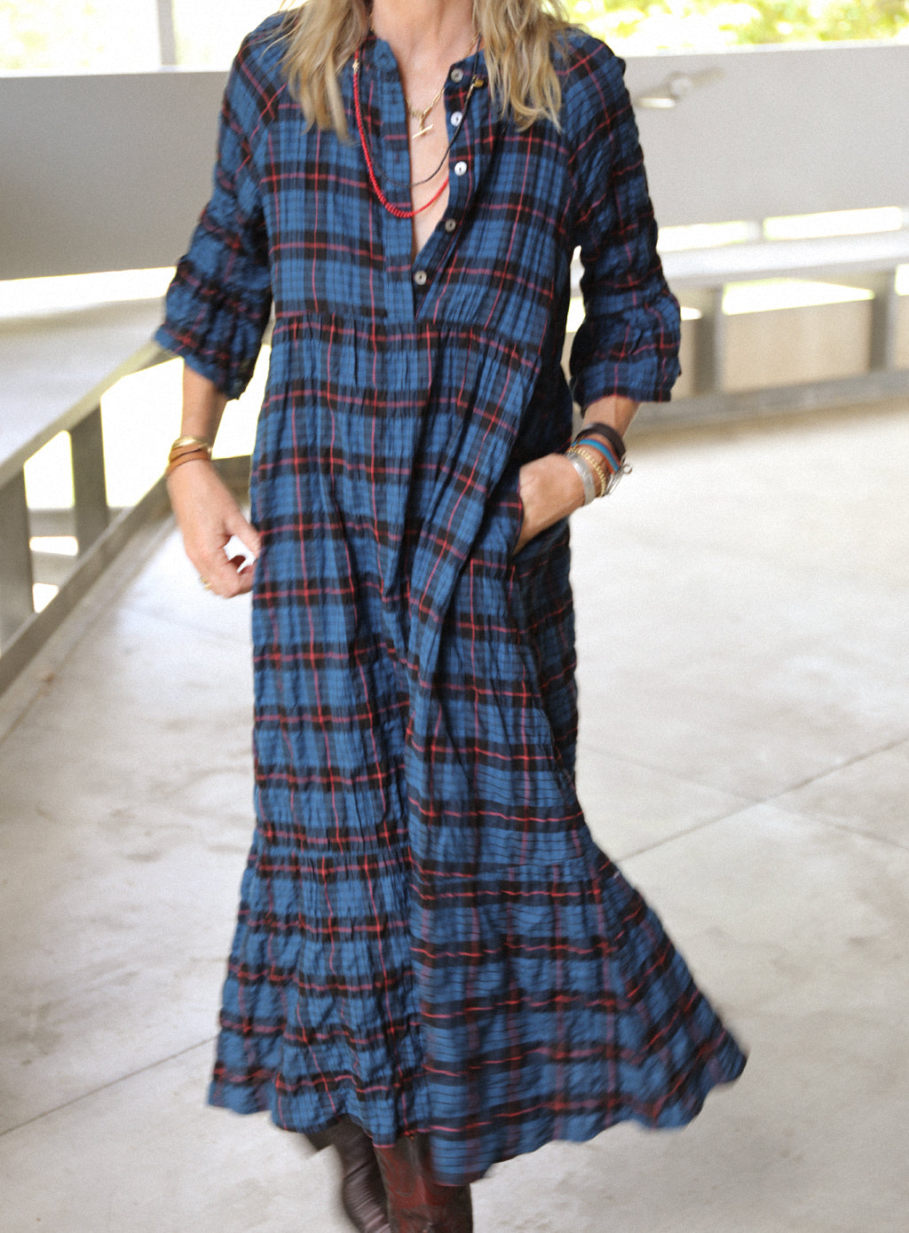 Dove Dress - Indigo Plaid