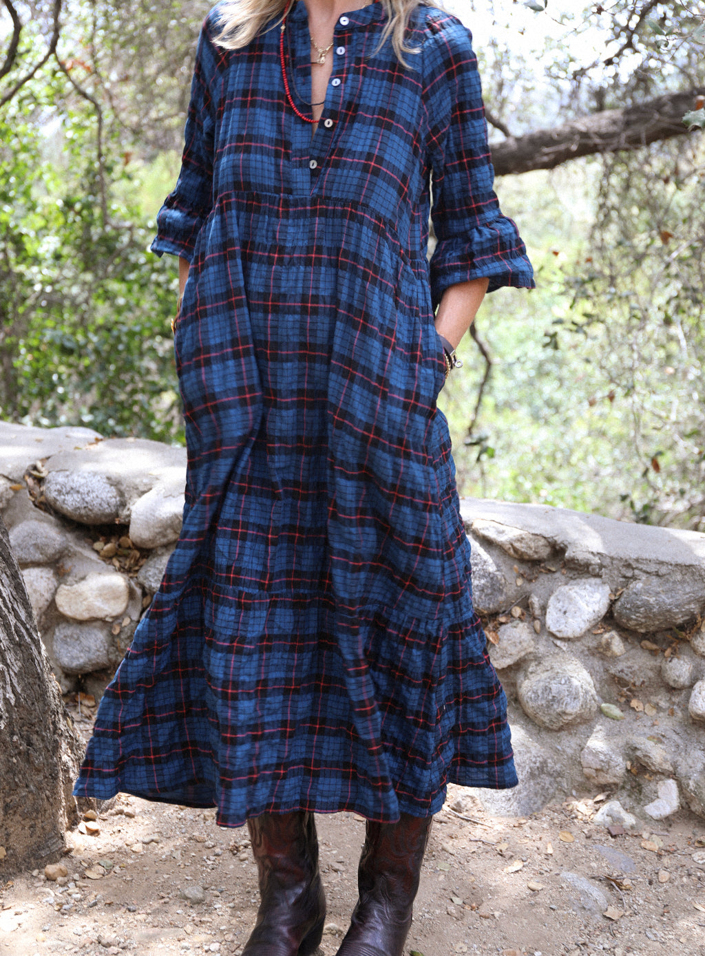 Dove Dress - Indigo Plaid