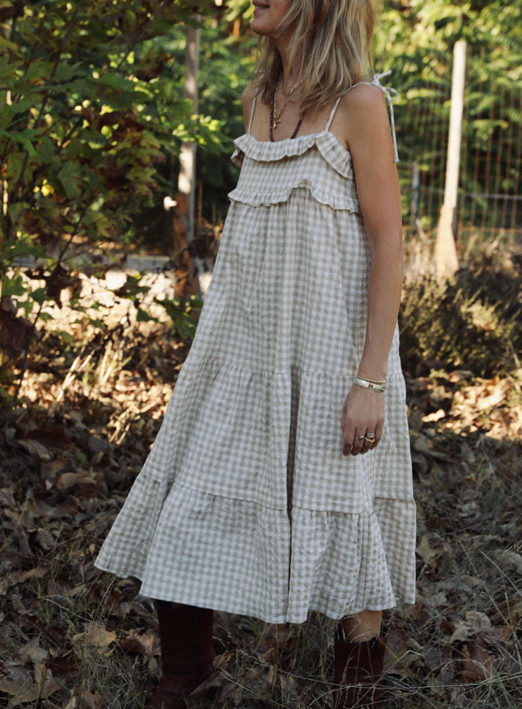 Patmos Dress - Oat Gingham