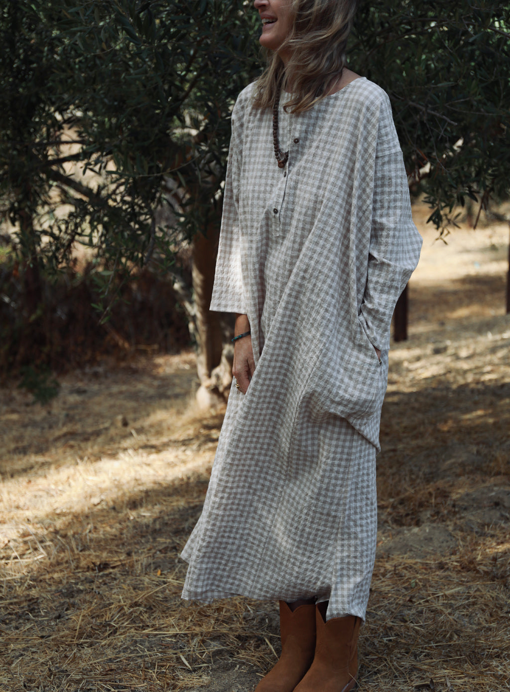 Tunis Caftan - Oat Gingham