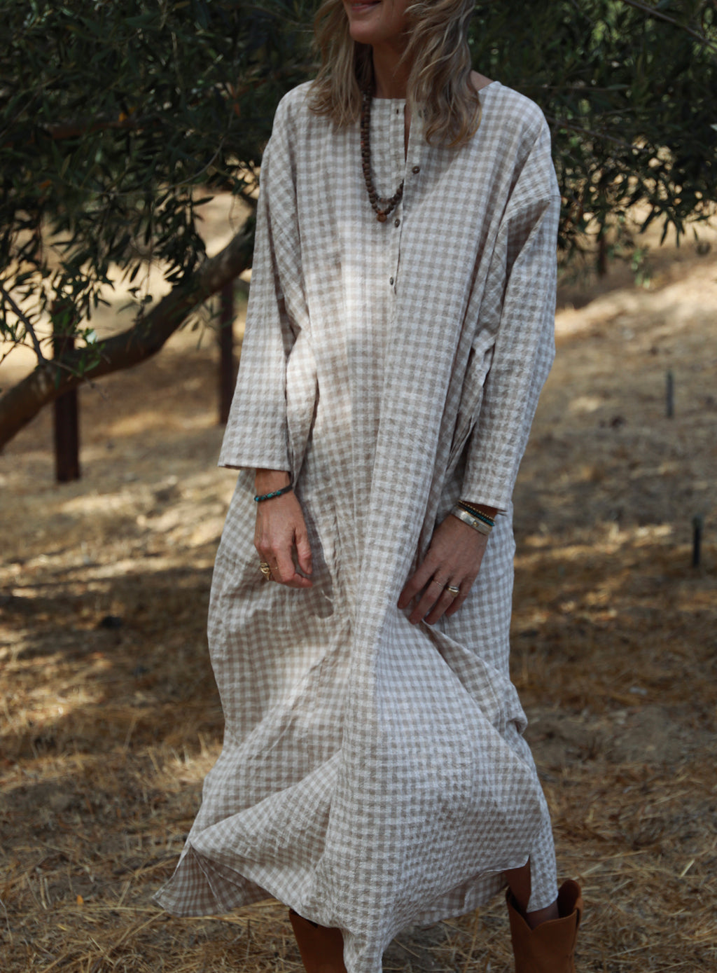 Tunis Caftan - Oat Gingham